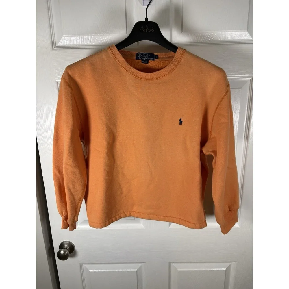 Vintage 90s Polo Ralph Lauren V Stitch Crewneck Sweatshirt Orange Mens Small